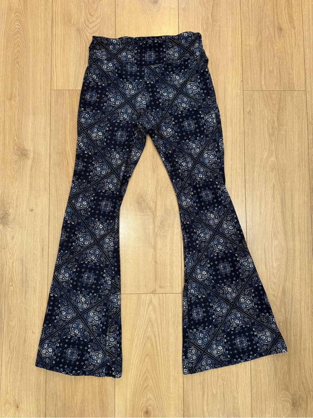 Navy Patterned Flare Pants
